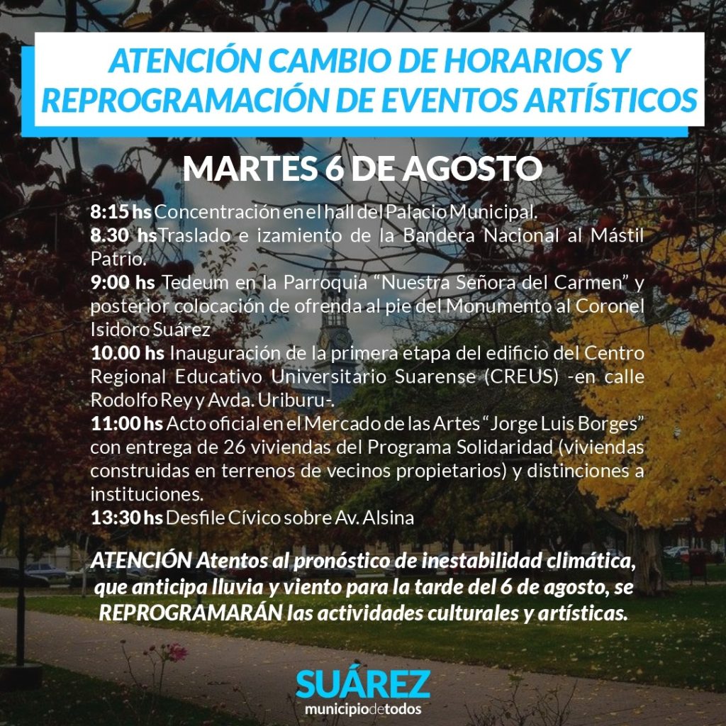 horarios actos 6 de agosto
