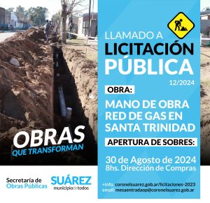 Licitación pública para mano de obra de gas en Santa Trinidad