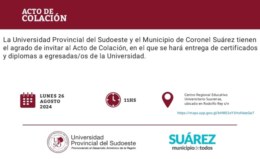 UPSO: Acto de Colación de Grados el dia lunes 26 de agosto