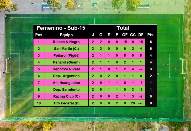 tabla de posiciones sub 15 femenino 