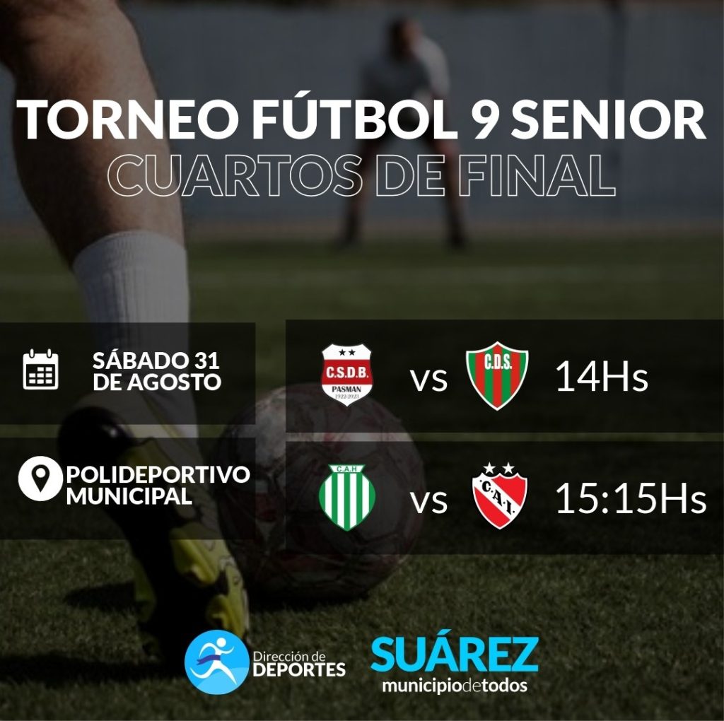 Este sábado 31, cuartos de final del Torneo de Fútbol Senior 9