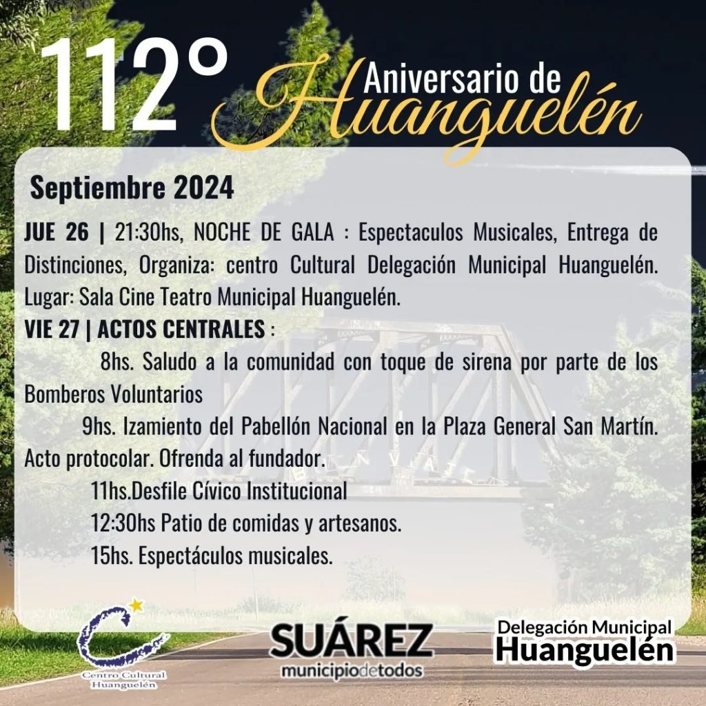 Este jueves y viernes Huanguelén celebra su 112º Aniversario