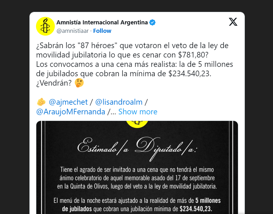Invitan a los 87 diputados "héroes" a cenar como jubilados por solo 781 pesos