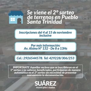 Se viene el segundo sorteo de terrenos en Pueblo Santa Trinidad