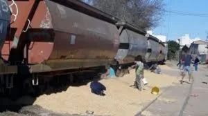 Como en el 1800: saquean un tren en Santa Fe y roban mil toneladas de soja