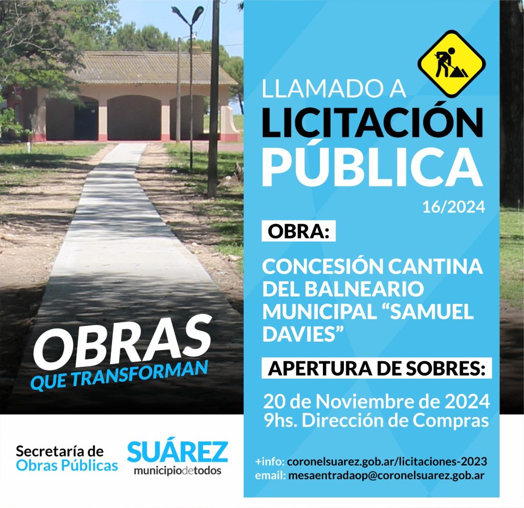 LIcitación para concesión cantina del balneario municipal Samuel Davies