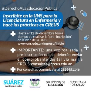 Inscribite para cursar la licenciatura en Enfermería 2025