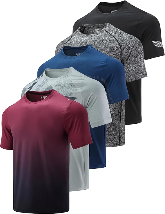 Paquete de 5 camisetas de manga corta, con cuello redondo y de secado rápido para hombre