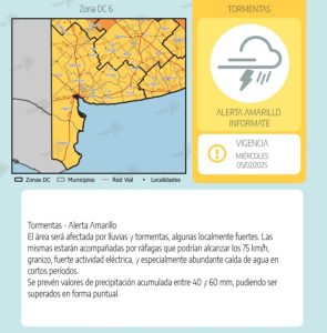 Nuevo alerta para este miércoles por tormentas, vientos y granizo