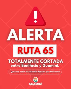 Trayecto de ruta 65 entre Guaminí y Bonifacio está clausurado para el tránsito