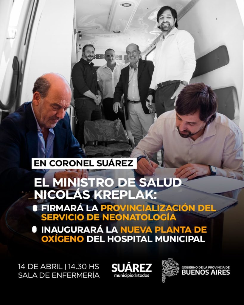 El Ministro de Salud Nicolás Kreplak visitará Coronel Suárez este lunes 14