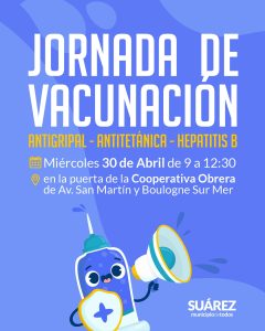 Jornada de vacunación: aplicarán vacunas antigripal, antitetánica y de la hepatitis B