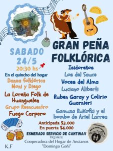 Anuncian una gran peña folclórica en el Hogar de Ancianos el próximo 24 de mayo