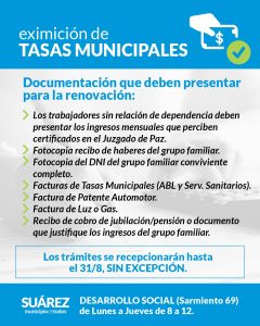 Atención vecinos: Desarrollo Social y la eximición de Tasas Municipales 2026