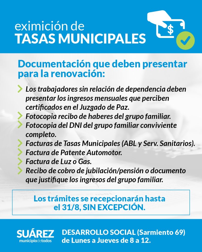Atención vecinos: Desarrollo Social y la eximición de Tasas Municipales 2026