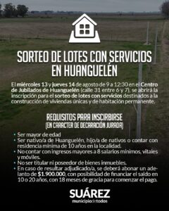 Huanguelén: Sorteo de lotes con servicios para vecinos y vecinas